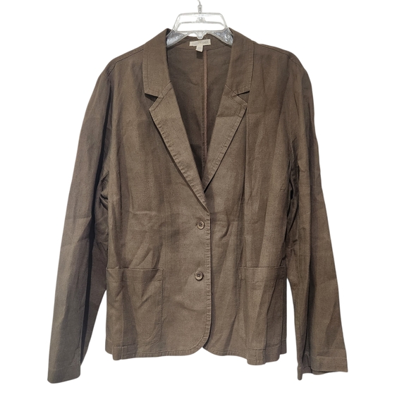 Eileen Fisher Organic Linen Blazer Jacket Size Xl Brown Olive - Picture 3 of 6
